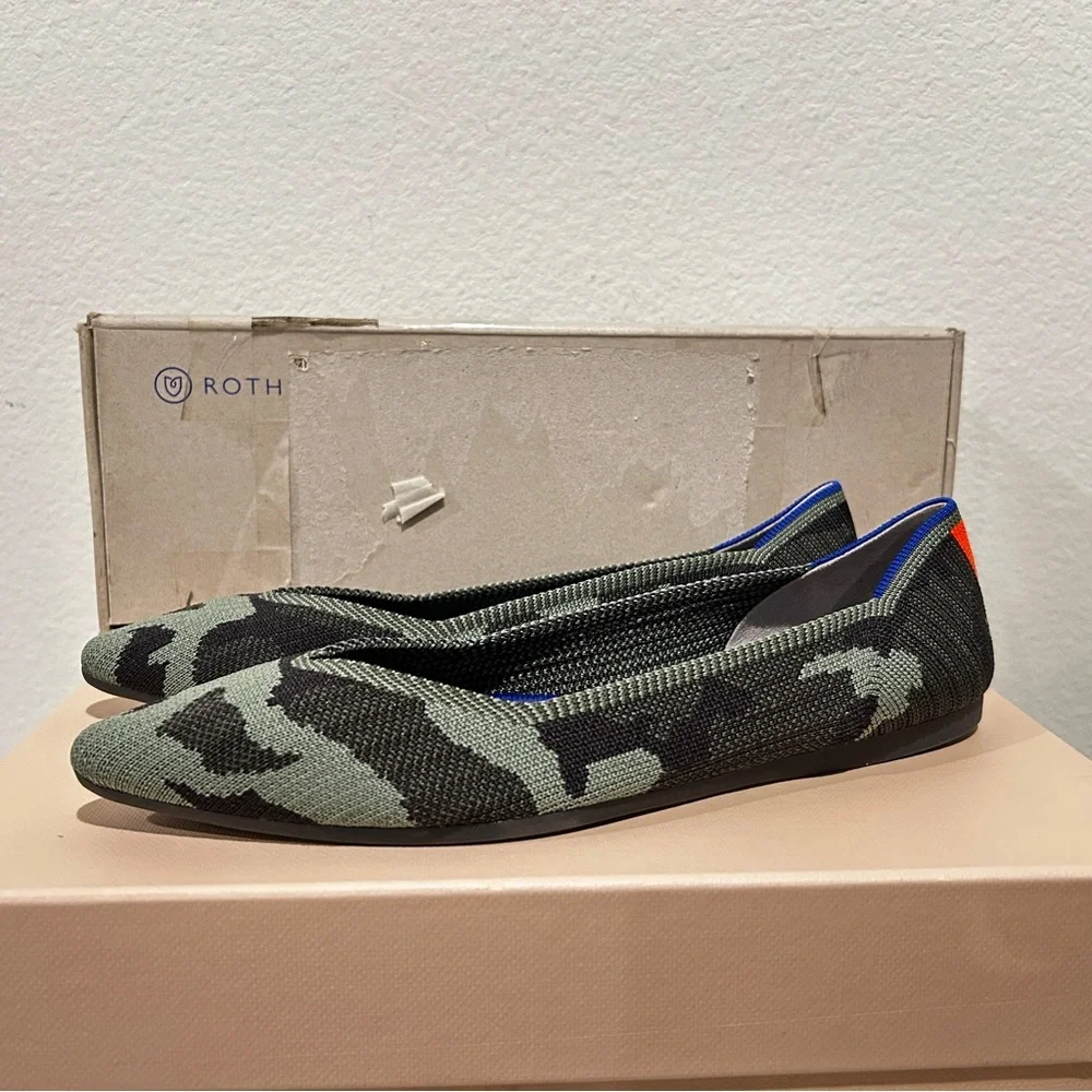 Rothy's The Point Flats in Olive Camo, Size 10, New in Box